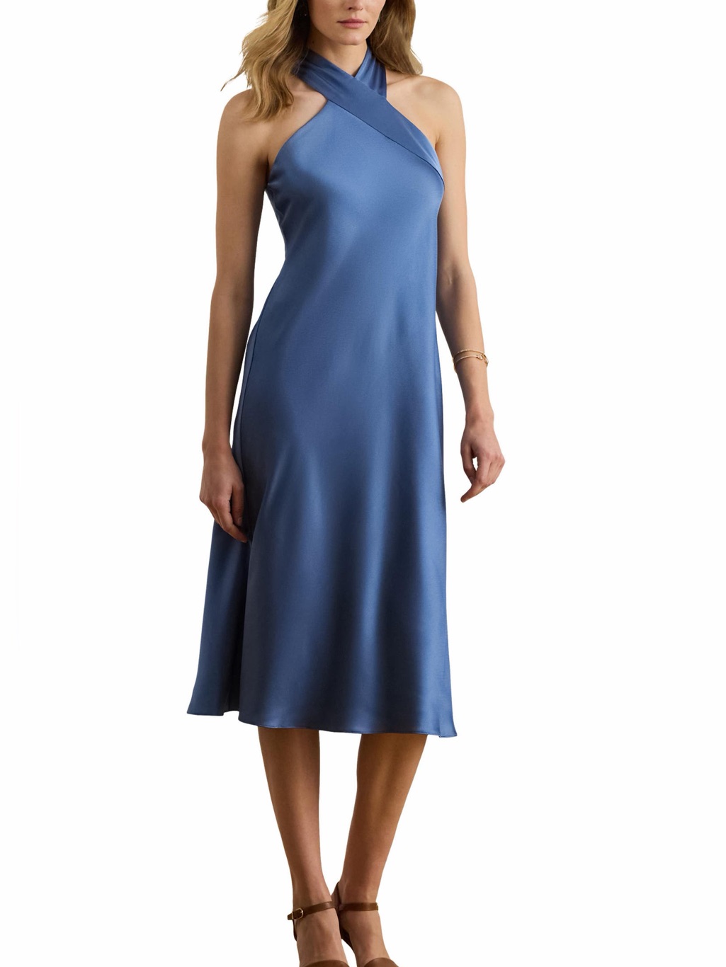 Ralph Lauren Hammered Satin Cocktail Dress Carson Blue Size 12